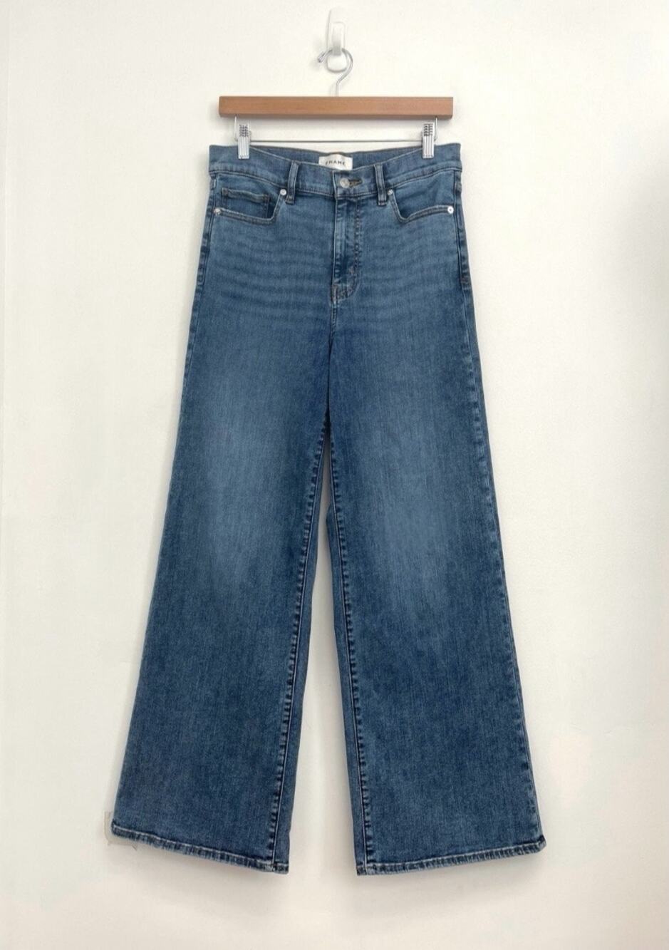 FRAME Le Slim Palazzo Wide Leg Flare High Waisted Stretch Mid Wash Jeans Size 29